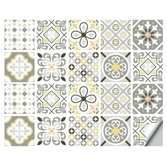 20Pcs Self-Adhesive Tile Stickers Waterproof Kitchen Backsplash 4"x4" Gray Yellow Decals Bathroom Wall Sticker