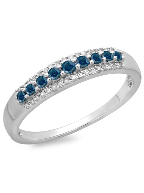 Collection 0.40 Carat (ctw) 10K Blue & White Diamond Ladies Anniversary Band Stackable Ring, White Gold, Size 9