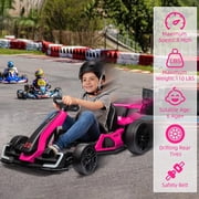 24V Kids Go Kart, 300W Powerful Electric Drift Kart Car, 8mph Max Speed, Max Load 110lbs, W/Button Start, Lights,Safety Belt, Music Age 6-12