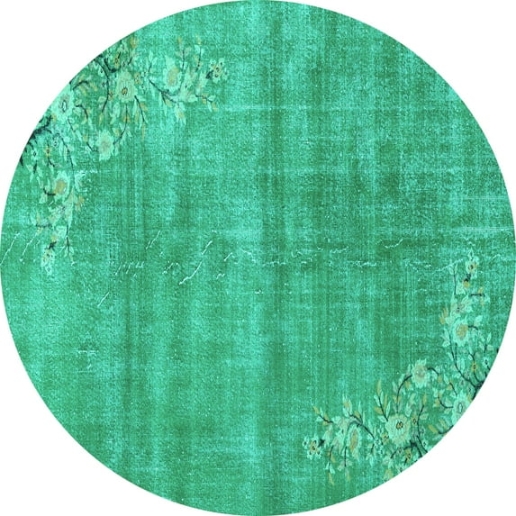 Ahgly Company Indoor Round Oriental Turquoise Blue Asian Inspired Area Rugs, 4' Round