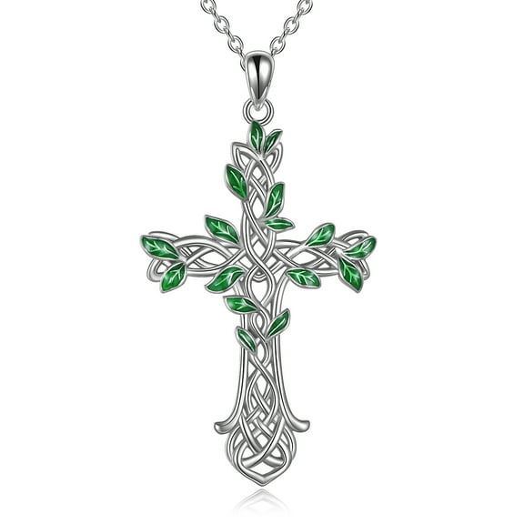 Cross Necklace 925 Sterling Silver Celtic Knot Tree of Life Cross Necklace Pendant Gifts for Women Jewel