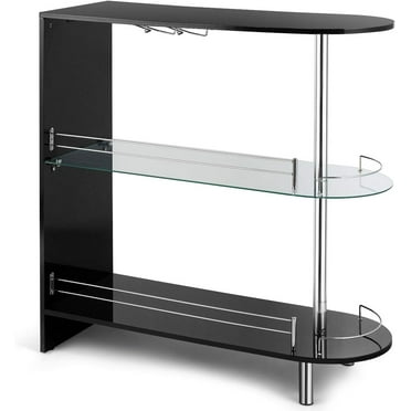 Bar Cabinets Table with 2-Holder, Modern Liquor Display Bar Cabinet with Tempered Glass Shelves, Wine Storage with Wine Glass Holders Ideal for Home/Kitchen/Bar/Pub, Black
