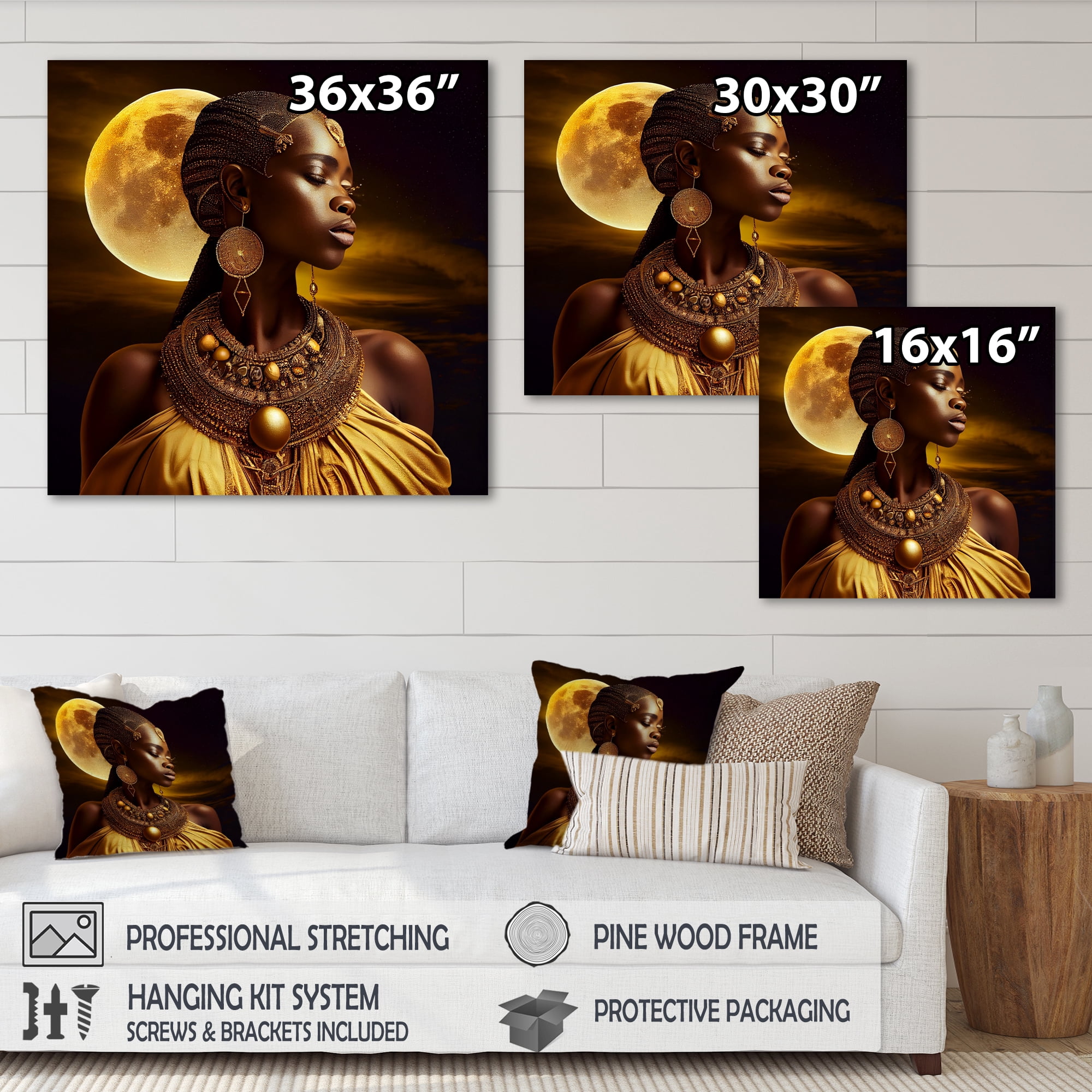 Designart Queen African Woman Under Moon III Canvas Wall Art