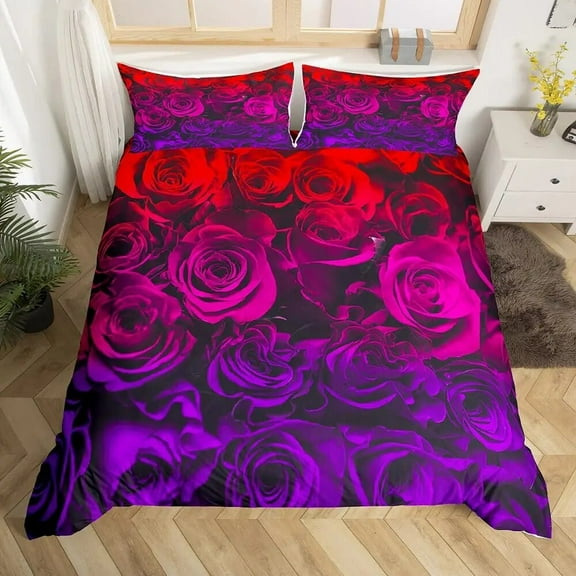 Purple Red Rose King Bedding Set tic Colorful Floral Duvet Cover Blossom Flower Comforter Cover Polyester Quilt Cover