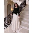 thumbnail image 6 of Multicolor Womens Elegant Black and White Lace Maxi Dress with Square, 6 of 10