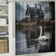 thumbnail image 6 of Creowell Swan Foggy Lake Pretty Shower Curtain with Hooks 100% Polyester Bathroom Home Bathtubs Decoration 69x72, 6 of 7