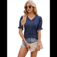 thumbnail image 2 of Blusas Casuales Tipo Túnica para Mujer, Lindas, con Mangas Abullonadas, Corte Entallado, Cuello en V, Estilo Y2k, para Salir, de Verano Azul Marino XXL, 2 of 7