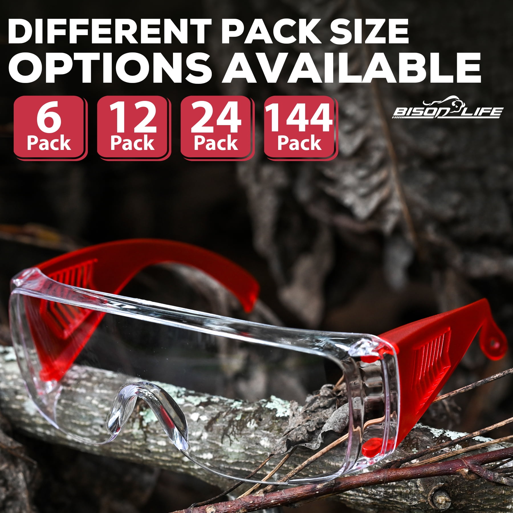 BISON LIFE Diamont Kids Over Glass Safety Glasses, 6 Pack, ANSI Z87.1, Youth Protective Goggles, Red, Green & Blue Temples