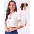 thumbnail image 2 of DARING DIVA Crop Tweed Cardigan Open Front Short Sleeve L White, 2 of 6