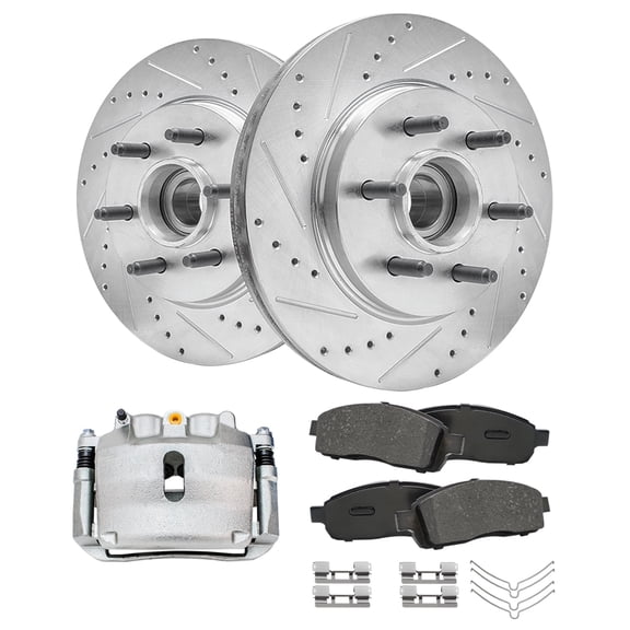 Detroit Axle - RWD Front Brake Kit for 2004-2005 Ford F-150 Drilled Rotors Ceramic Pads Left Brake Caliper Replacement: 6 Lug Models with 12.99 inch" Front Rotor Diameter
