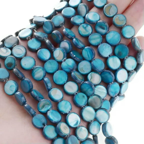 HOOUN 8-10mm Natural Shell Colorful Flat Round Loose Beads For Jewelry Making 15.5''-Black blue-10mm About 39Pcs