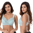 thumbnail image 6 of Curve Muse Plus Size Unlined Minimizer Wirefree Bras with Embroidery Lace-3Pack-HUNTER GREEN,YELLOW,LIGHT BLUE-34D, 6 of 7