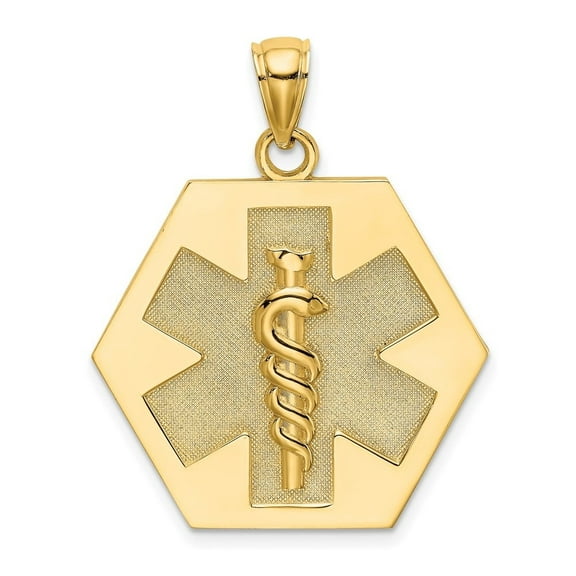 Auriga Fine Jewelry 14K Yellow Gold Textured Back Caduceus Disc Pendant for Women (L - 21.7 mm, W - 24.5 mm)