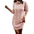 thumbnail image 1 of Prolriy Robes Chandail pour Femmes 2025 Tendance Chandail Col Roulé Manches Longues Solide Hiver Tricoté Robe Chandail Rose G, 1 of 5