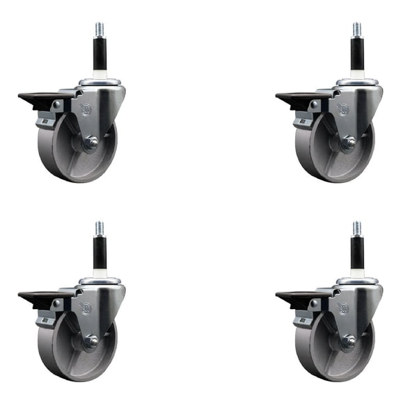 4 Inch Semi Steel Swivel 7/8 Inch Expanding Stem Caster Set with Brake SCC