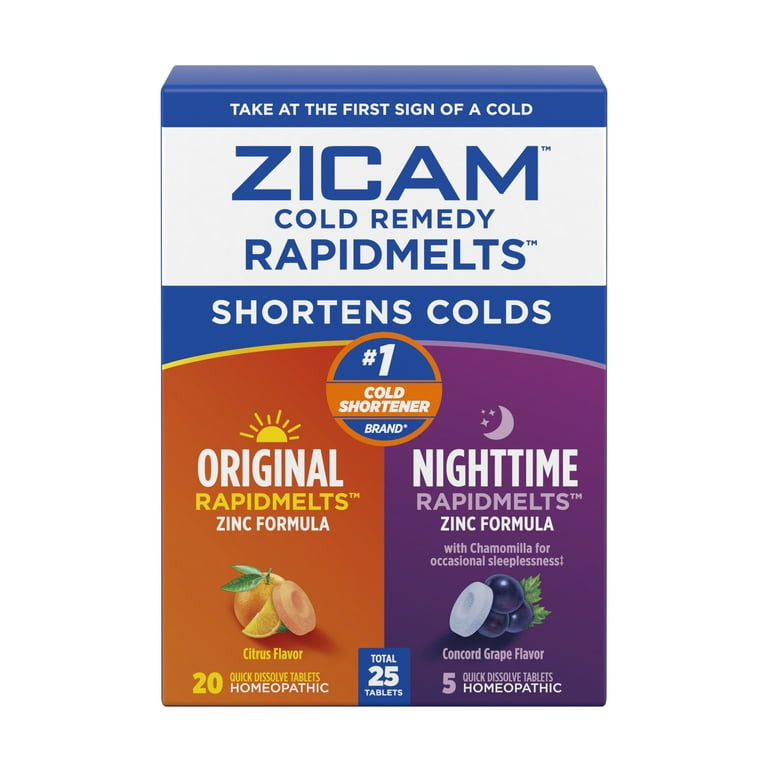 ZICAM RapidMelts Original + Nighttime Homeopathic Zinc Tablets for