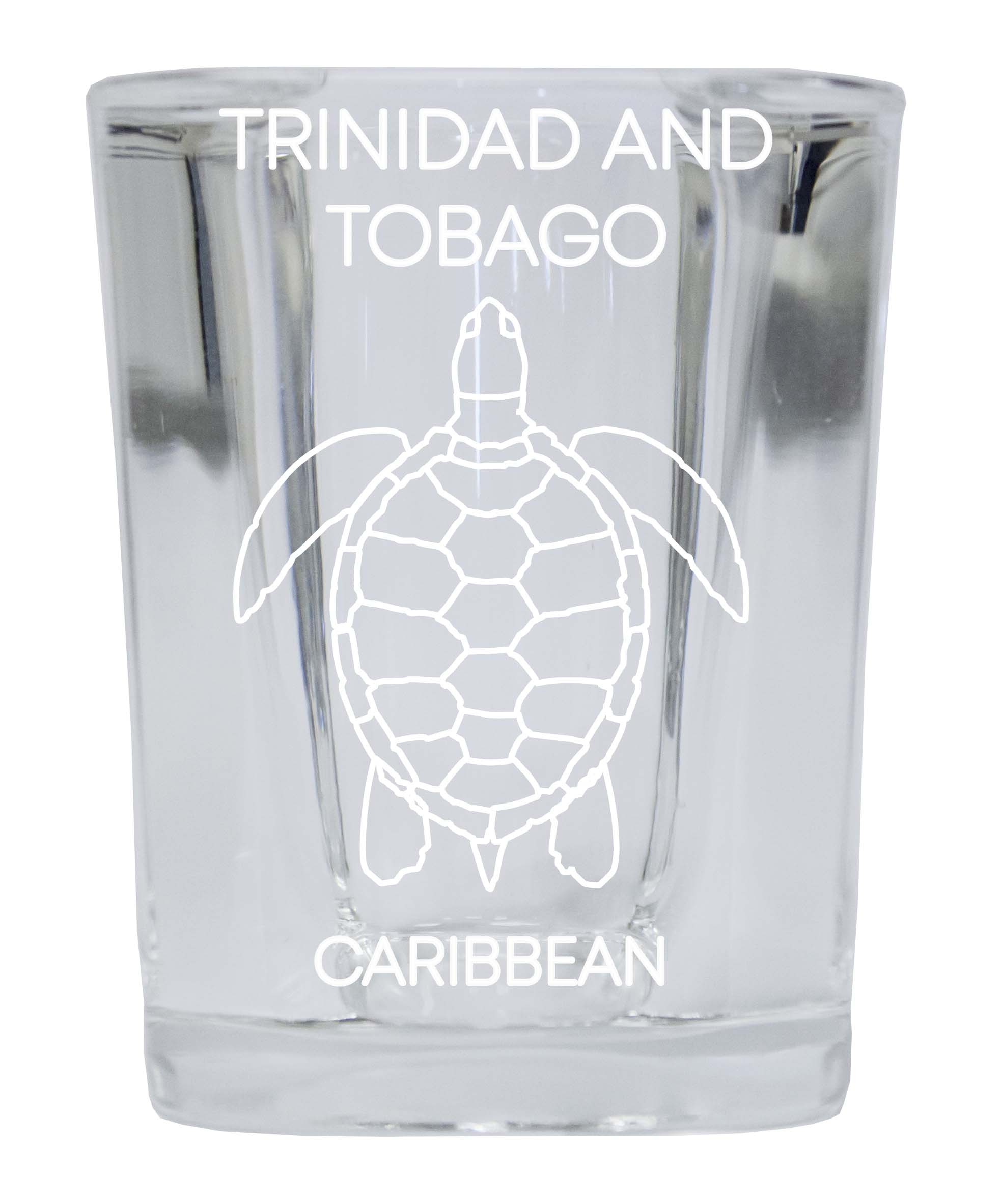 Trinidad And Tobago Caribbean Souvenir 2 Ounce Square Shot Glass laser etched Turtle Design