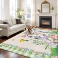 thumbnail image 2 of Large Area Rugs for Living Room Bedroom, Easter 6'x9' Rug Washable Carpet Runner Indoor Outdoor, Spring Rustic Rabbit Botanical Flowers Eggs Plaid Non Slip Floor Mats Rug for Kitchen, Playroom, 2 of 8