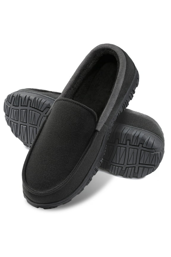 Mens Slippers Mens Memory Foam Slippers Cozy Mens Moccasin Slippers Hard Rubber Outsole Blackgrey 10