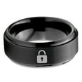 thumbnail image 2 of Tungsten Privacy Padlock Lock Band Ring 8mm Men Women Comfort Fit Black Step Bevel Edge Brushed Polished, 2 of 4