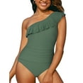 thumbnail image 4 of Hilor Women One Piece Bathing Suits One Shoulder Ruffle Swimwear Tummy Control Monokinis Swimsuits, 4 of 7