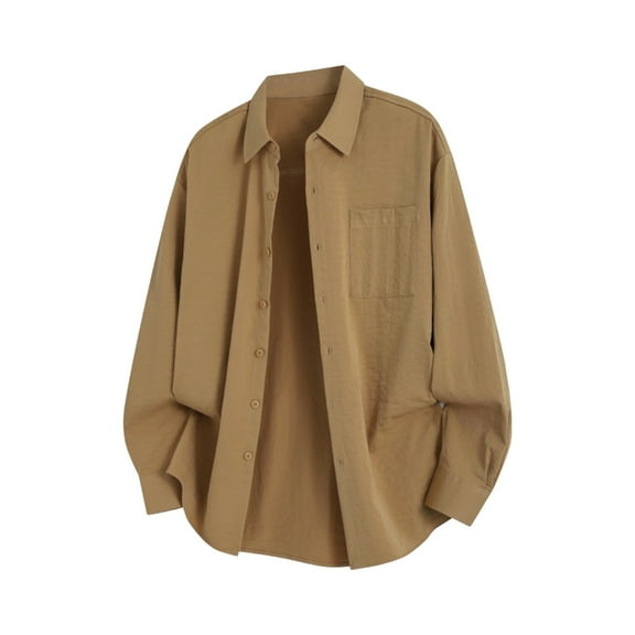 Fengactive Men's Long Sleeve Button Up Dress Shirt Shacket Collared Button Down Work Shirts Casual Lightweight Jacket