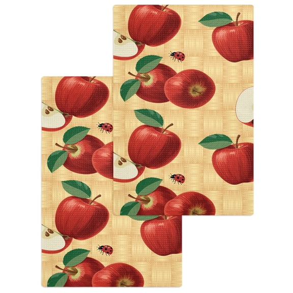 Farmhouse Apples Kitchen Dish Towels for Drying Dishes Set of 2, Country Tropical Fruits Watercolor Waffle Weave Microfiber Hand Tea Bathroom Towels Quick Dry & Absorbent Towel 15.7x23.6
