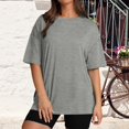 thumbnail image 2 of Dr.Eam Women Solid Color Cotton Tees T Shirts Blouses oversized T Shirts For Summer Crewneck Short Sleeve Basic Tops Loose Fit Summer Daily Casual Basics Work, 2 of 9