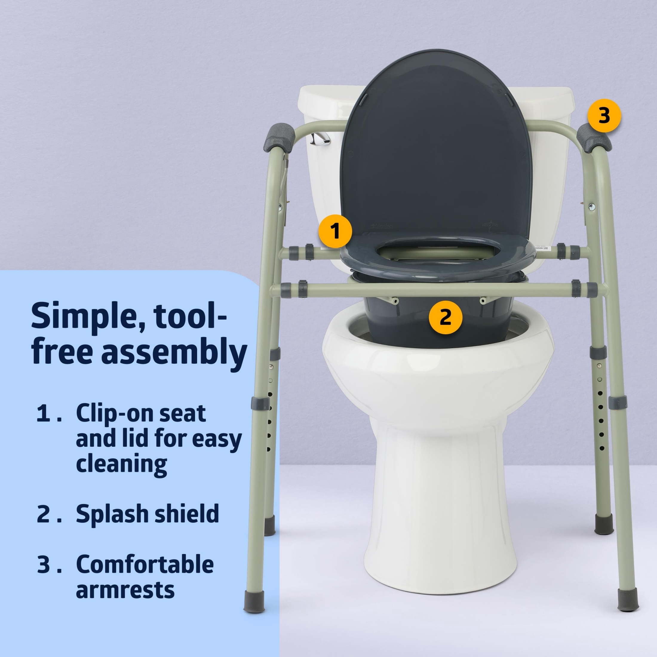Medline Steel 3-in-1 Bedside Toilet Commode with Microban®