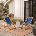 thumbnail image 2 of SAFAVIEH Outdoor Collection Loren Foldable Sling Chair Natural/Navy, 2 of 10
