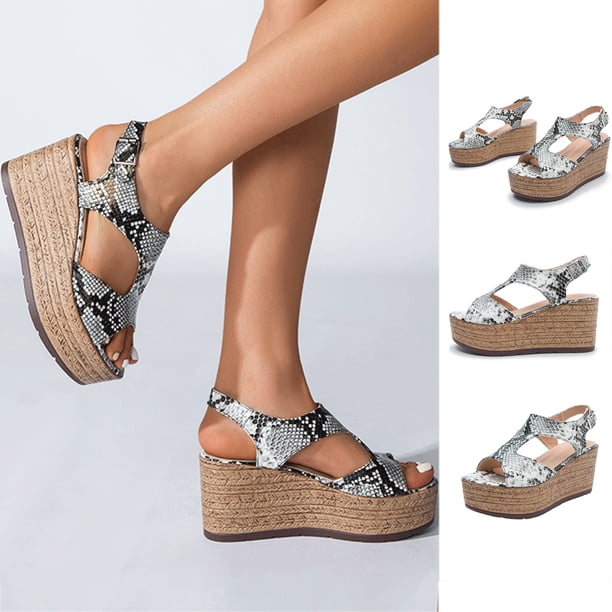 Sandalias de mujer Casual cinturón hebilla tacón alto Sexy serpiente patrón estilo romano plataforma cuñas zapatos Wmkox8yii sa3592