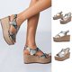 thumbnail image 1 of Sandalias de mujer Casual cinturón hebilla tacón alto Sexy serpiente patrón estilo romano plataforma cuñas zapatos Wmkox8yii sa3592, 1 of 9