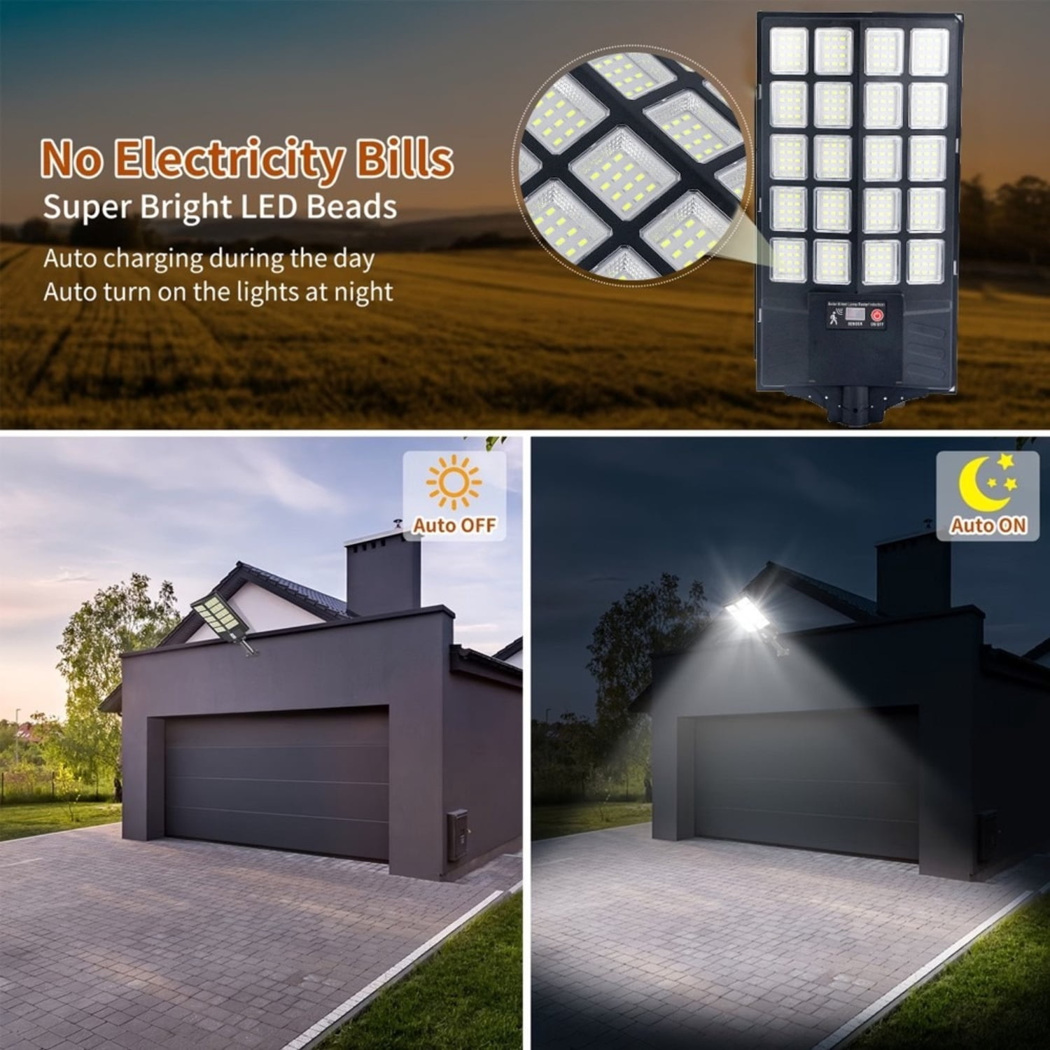 Solar LED Flood Light, Dusk to Dawn, Motion Sensor, 200W, Remote Control