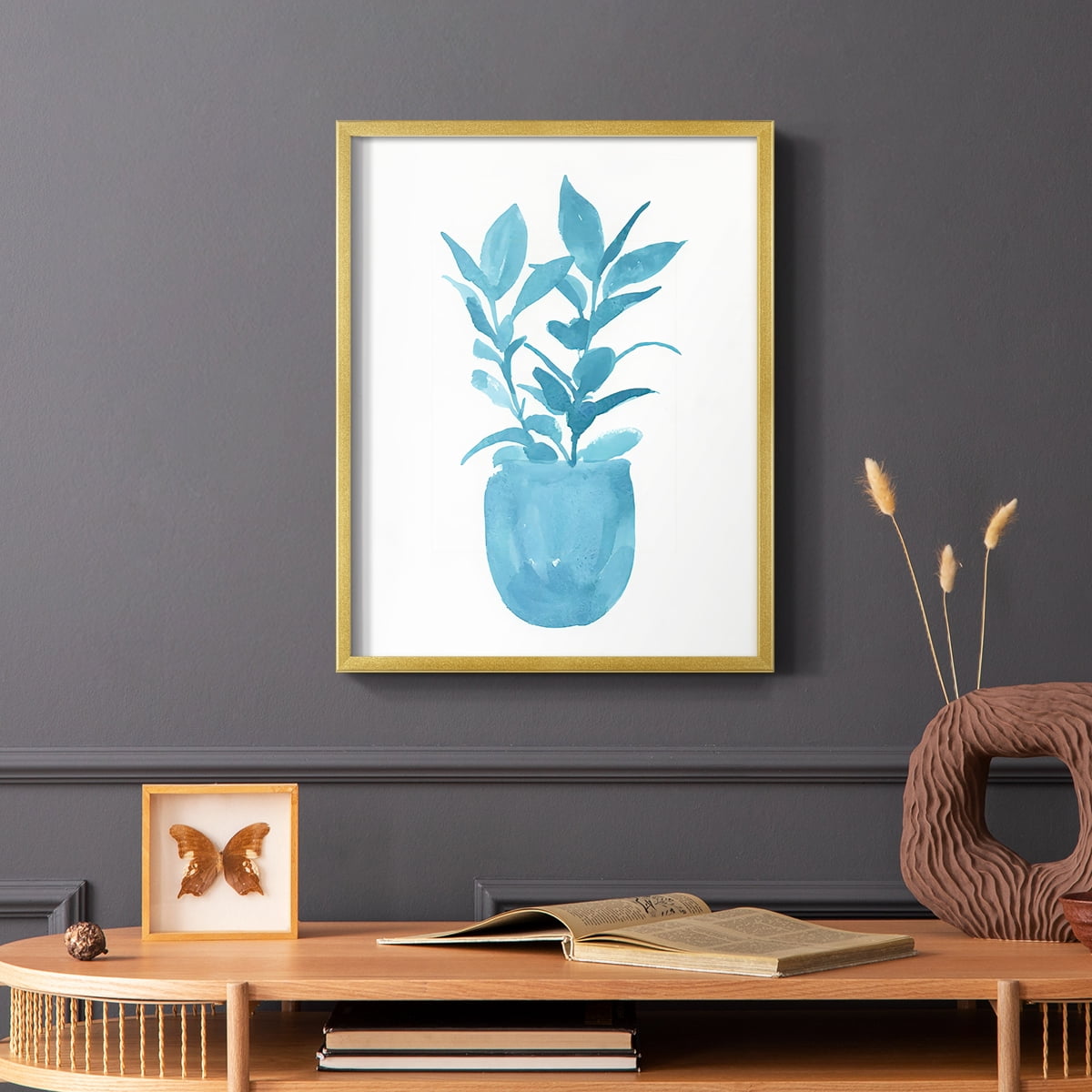 Watercolor House Plant III Framed Print in Gold Solid Wood 22 x 28 Framed Print