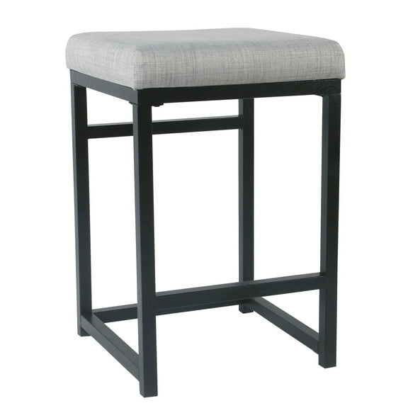 Open Back Metal Counter Stool with Fabric Upholstered Padded Seat Gray and Black - Saltoro Sherpi