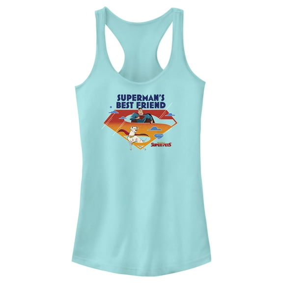 Junior's DC League of Super-Pets Superman's Best Friend Logo  Racerback Tank Top Cancun Small