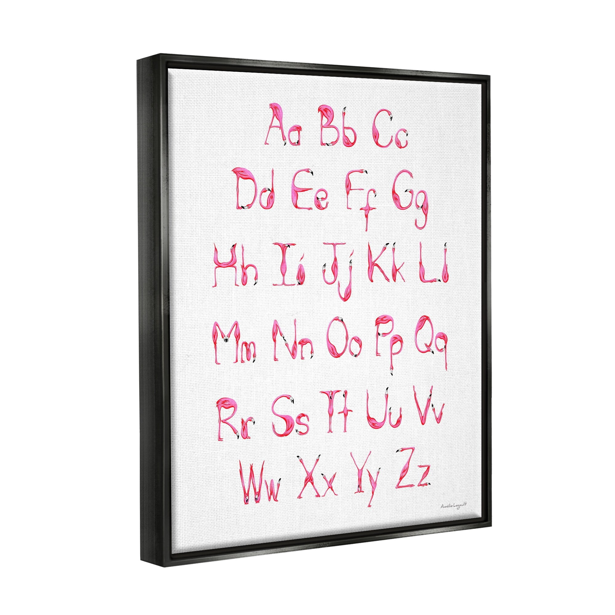 Stupell Industries Flamingo Shaped Letters Alphabet Pink Typography Design Graphic Art Jet Black Floating Framed Canvas Print Wall Art, Design by Amelie Legault