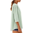 thumbnail image 4 of Uaswgudfs Women's Casual Loose Fit Striped V - neck 3/4 Sleeve Button Front Blouse Top Shirt for Women Casual Summer Outfit Green M, 4 of 6