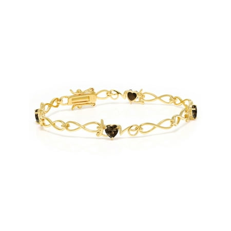 - 1.76 Ct Heart Shape Brown Smoky Quartz 18K Yellow Gold Plated Silver Bracelet