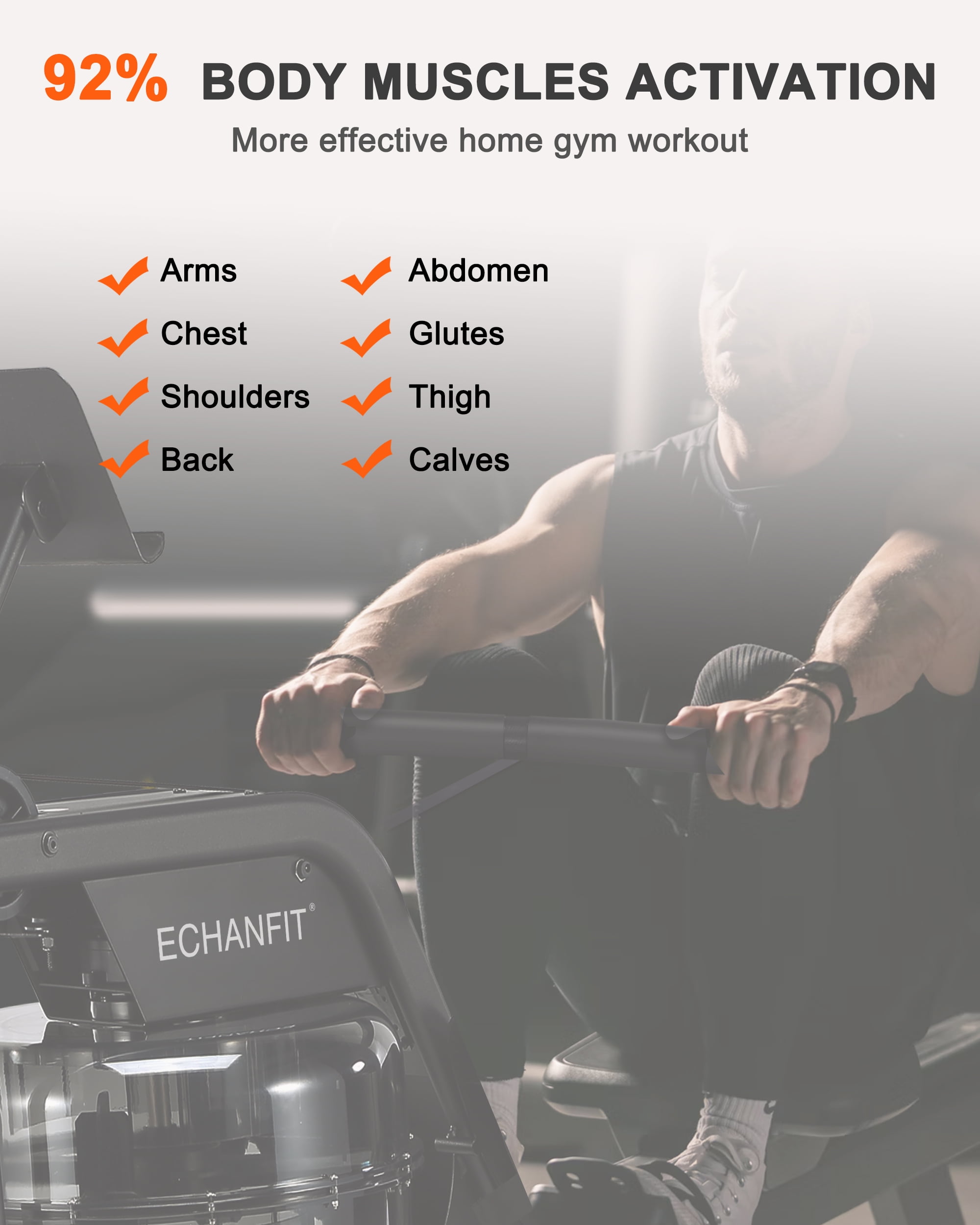 ECHANFIT Water Rower Machine with 6 x 32 Levels Resistance and