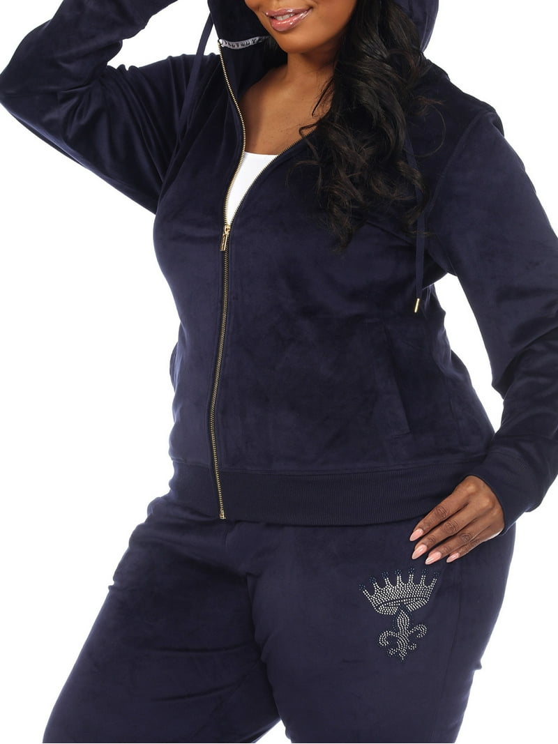 White Mark Women's Plus Size 2 Piece Velour Jogging Suits, Sweat