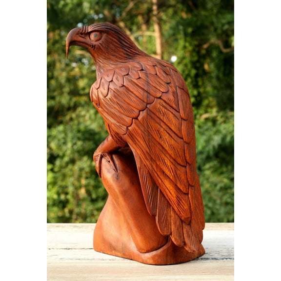 G6 Collection 12" Large Big Solid Wooden Handmade American Eagle Statue Handcrafted Figurine Sculpture Art Hand Carved Rustic Lodge Outdoor Home Decor Us Accent