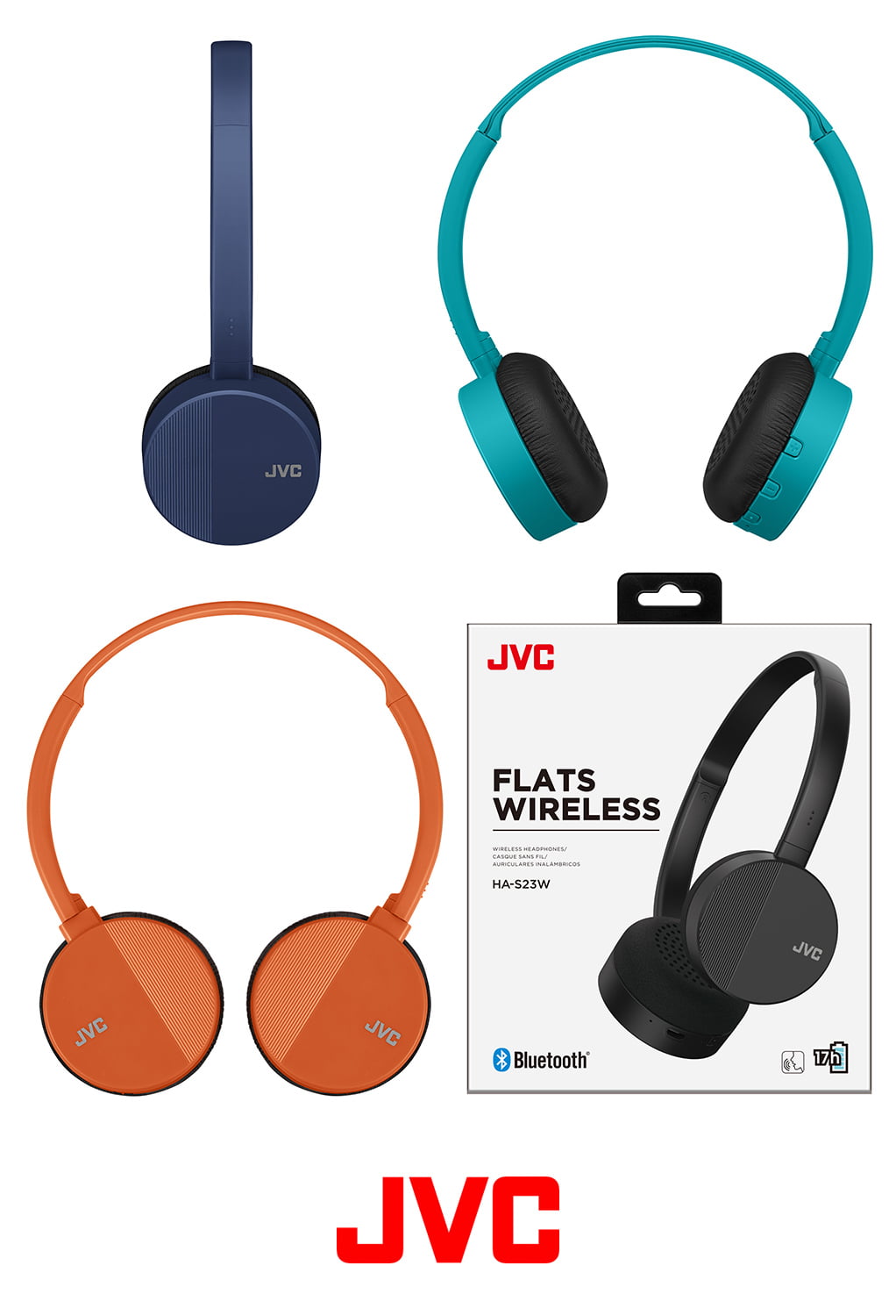 basketbal Groot hoekpunt JVC HA-S23W Wireless Headphones - On Ear Bluetooth Headphones, Foldable  Flat Design, 17-Hour Long Battery Life (Green) - Walmart.com