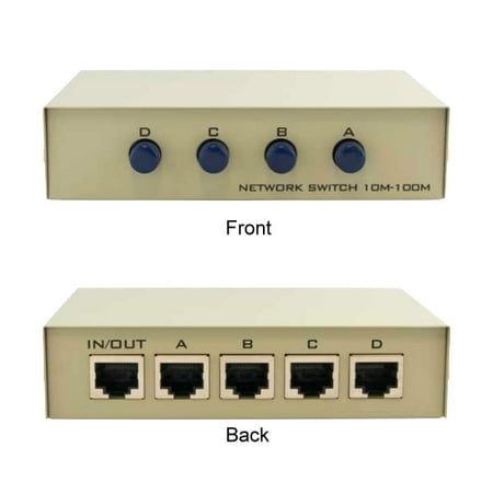 Kentek RJ45 4 Way Manual Data Switch Box Push Button Style Network I/O ABCD Female Port Phone Internet CAT5 CAT6 (Best Internet Phone Device)