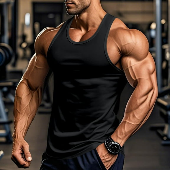 Blczomt Summer Tank Tops Men Tall Workout Muscle Tanks Black Sleeveless Racerback Men Shirt