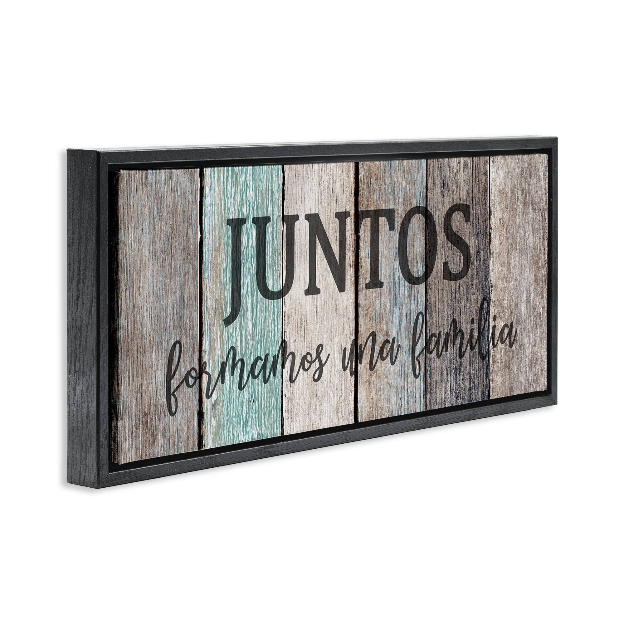 Stupell Industries Juntos Formamos una Familia Inspirational Quotes & Sayings Painting Black Floater Framed Art Print Wall Art, 25 x 11