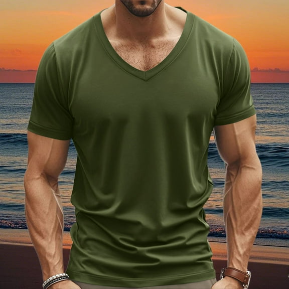 Men's V-Neck Slim Fit T-Shirt, Soft Cotton Short Sleeve Top, Casual Athletic Tee for Everyday Wear, Burgundy