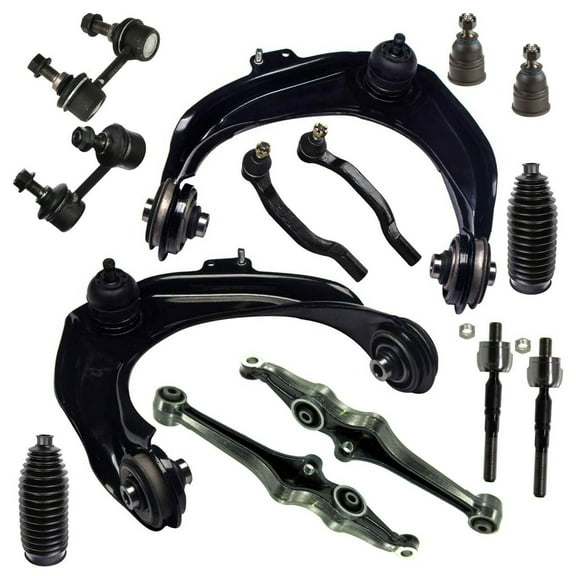 14 Pc Front Suspension Upper & Lower Control Arms Ball Joints Sway Bar Links Bellow Boots Outer & Inner Tie Rod Ends