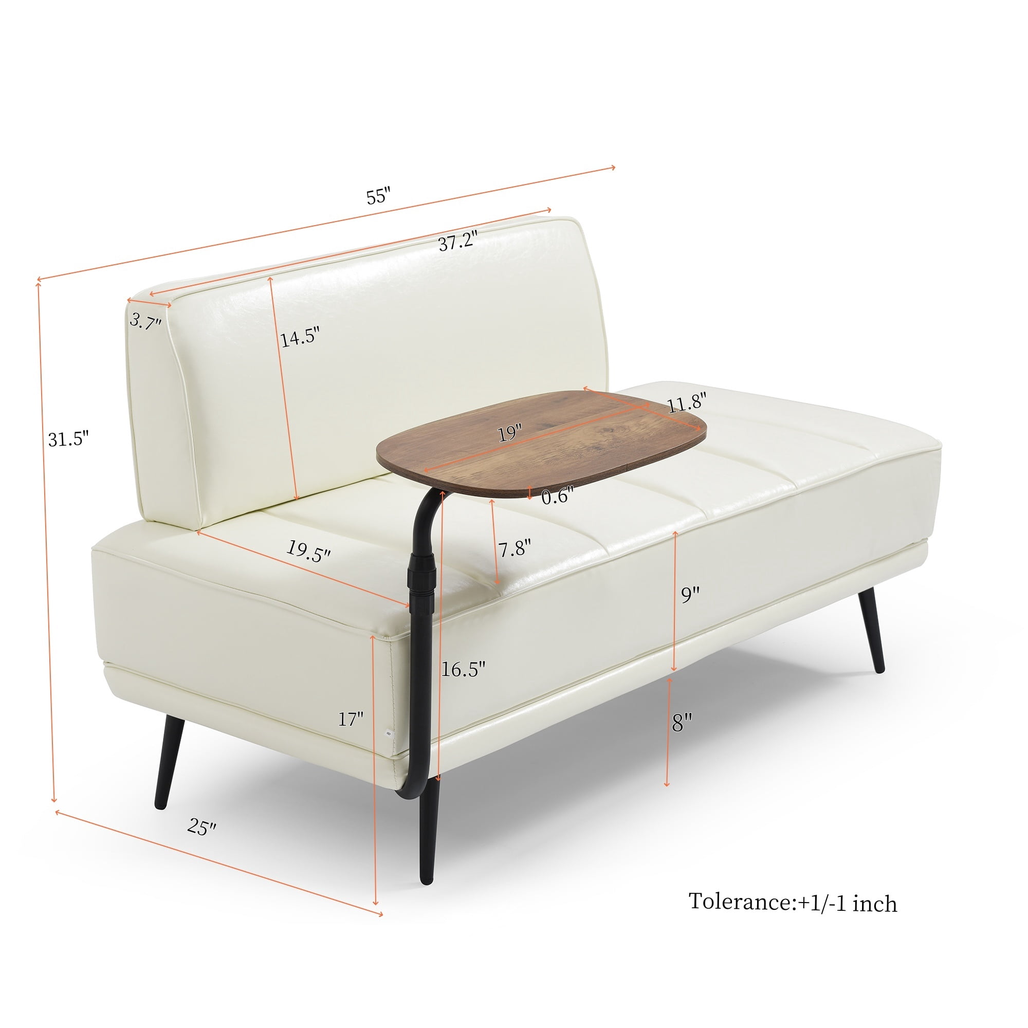 Miniyam 55" PU Leather Upholstered End of Bed Bench With 360-degree Swivel Side Table,Beige