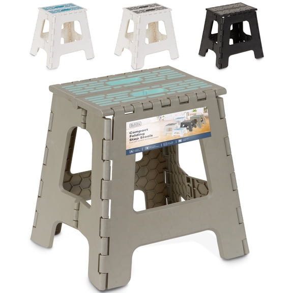 BLACK DECKER Carbon Fiberglass Folding Step Stool with Carry Handle, Holds Up to 350 lbs, 16", Gray/Teal